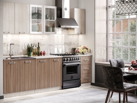 Кухонный Гарнитур Екатерина 2000 мм ЛДСП/Ясень Шимо Темный + Ясень Шимо Светлый